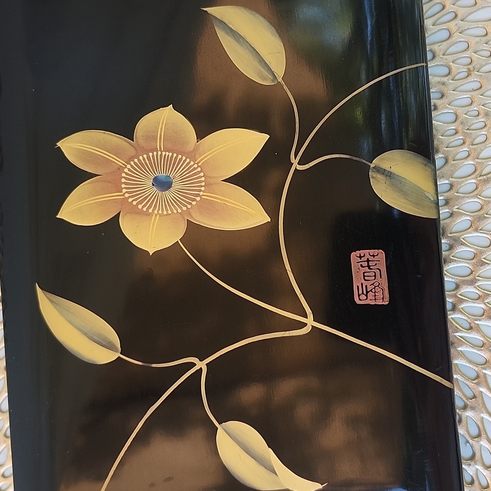 VTG JAPANESE AIZU-,NURI LACQUER FUMIBAKO BOX - Picture 2 of 13